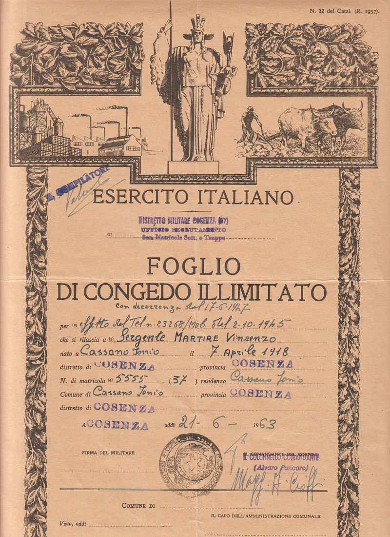 Foglio di Congedo